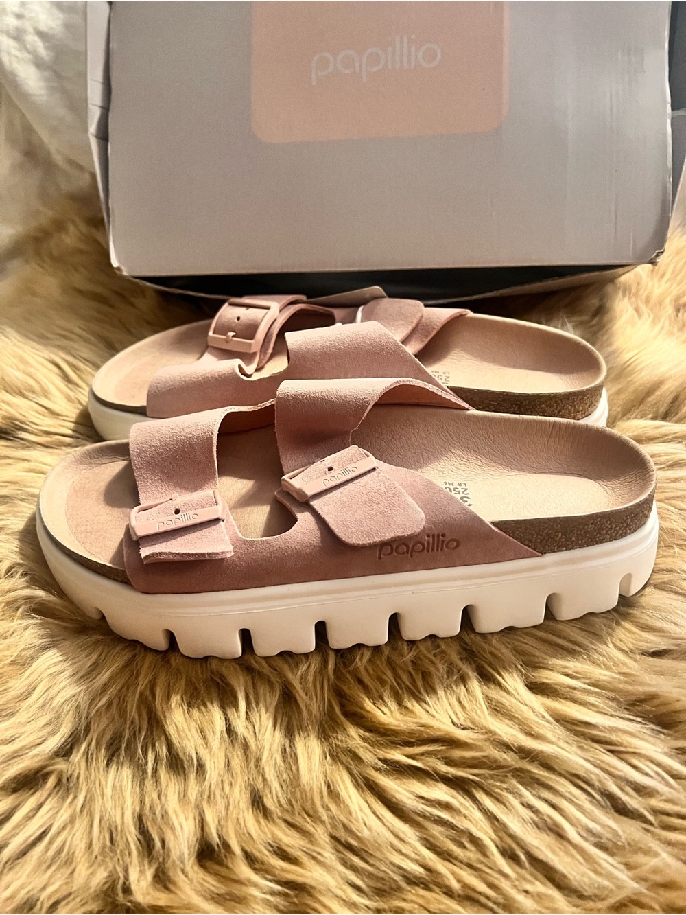 NEW with Tags Birkenstock Papillio Blush Pink Suede Double Buckle Slides - Picture 3 of 5
